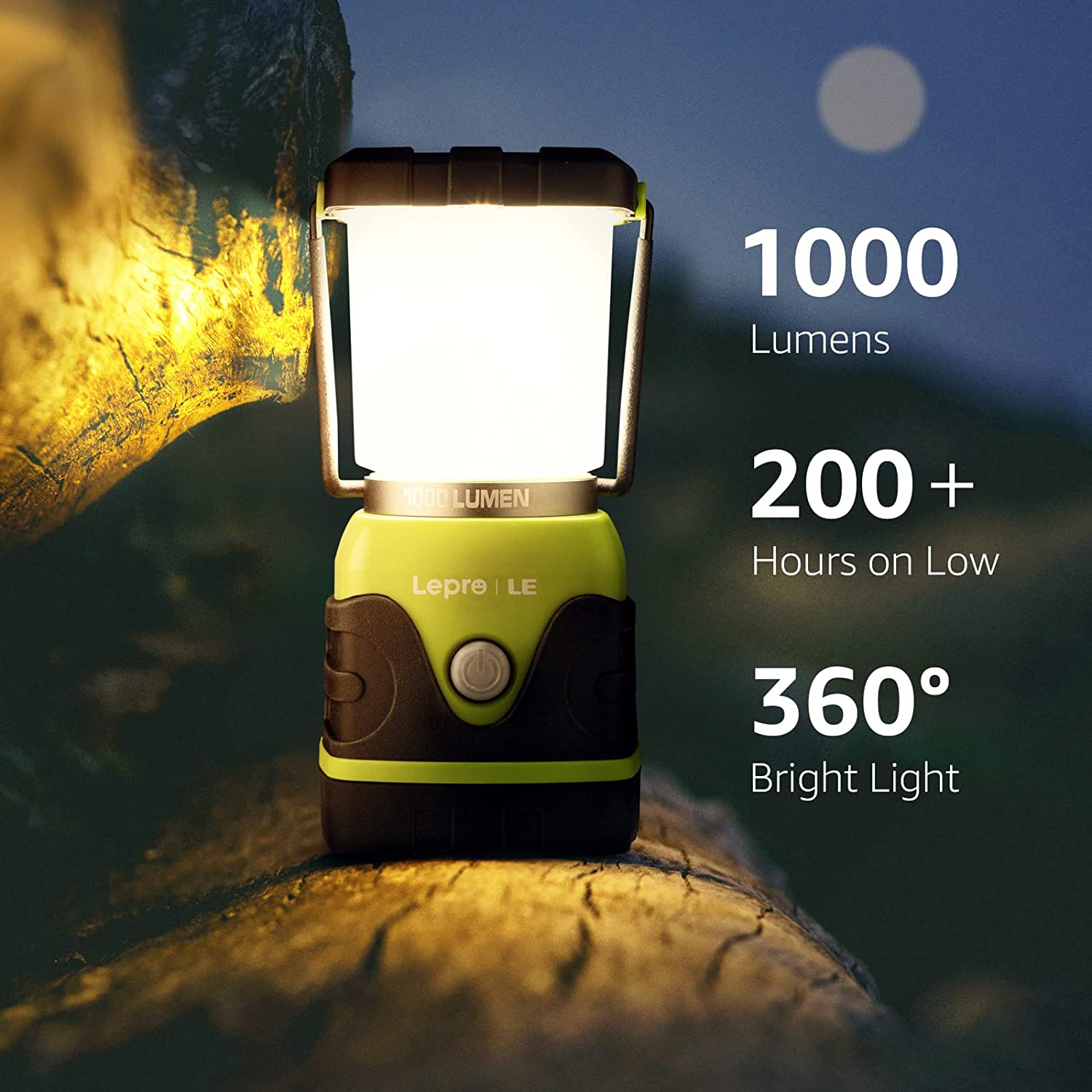 LE LED Camping Lantern, Battery Powered LED with 1000LM, 4 Light Modes, Waterproof Tent Light, Perfect Lantern Flashlight for Hurricane, Emergency, Survival Kits, Hiking, Fishing, Home and More