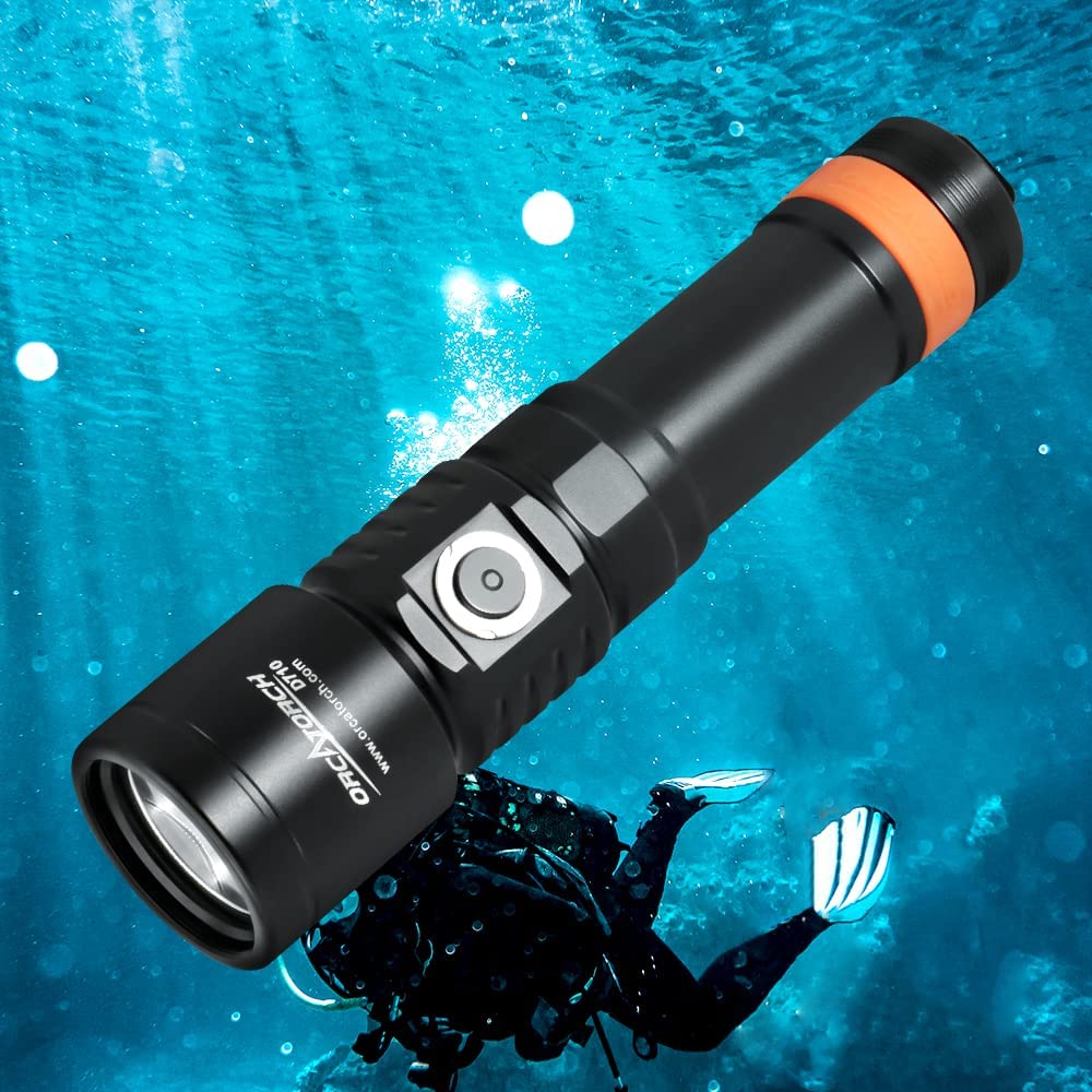 ORCATORCH D710 Scuba Diving Light, 3000 Lumen Super Bright Underwater Flashlight with 6 Degrees Narrow Beam, IP68 Waterproof Night Dive Torch 150 Meters Submersible Light